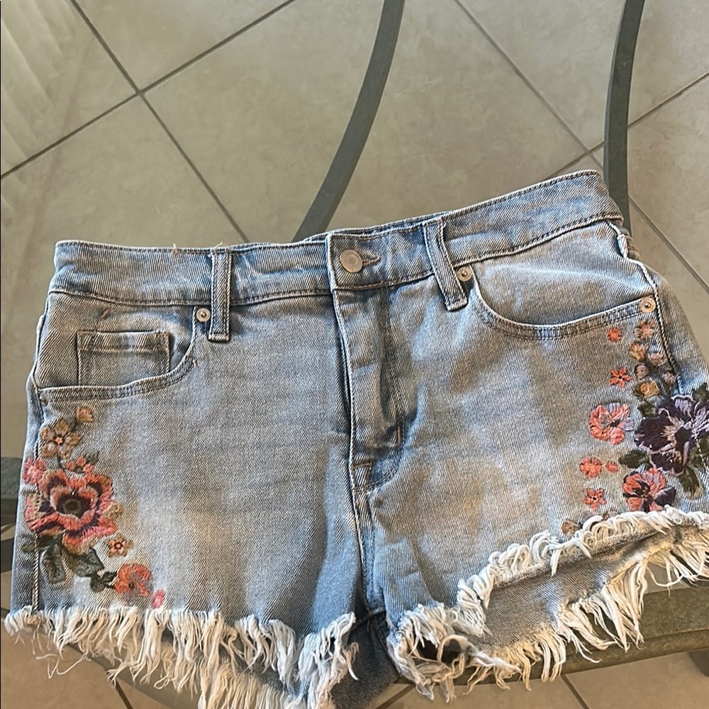 Embroidered Denim Shorts